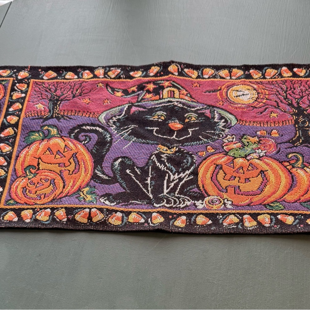 Halloween Black Cat and Pumpkin Table Runner